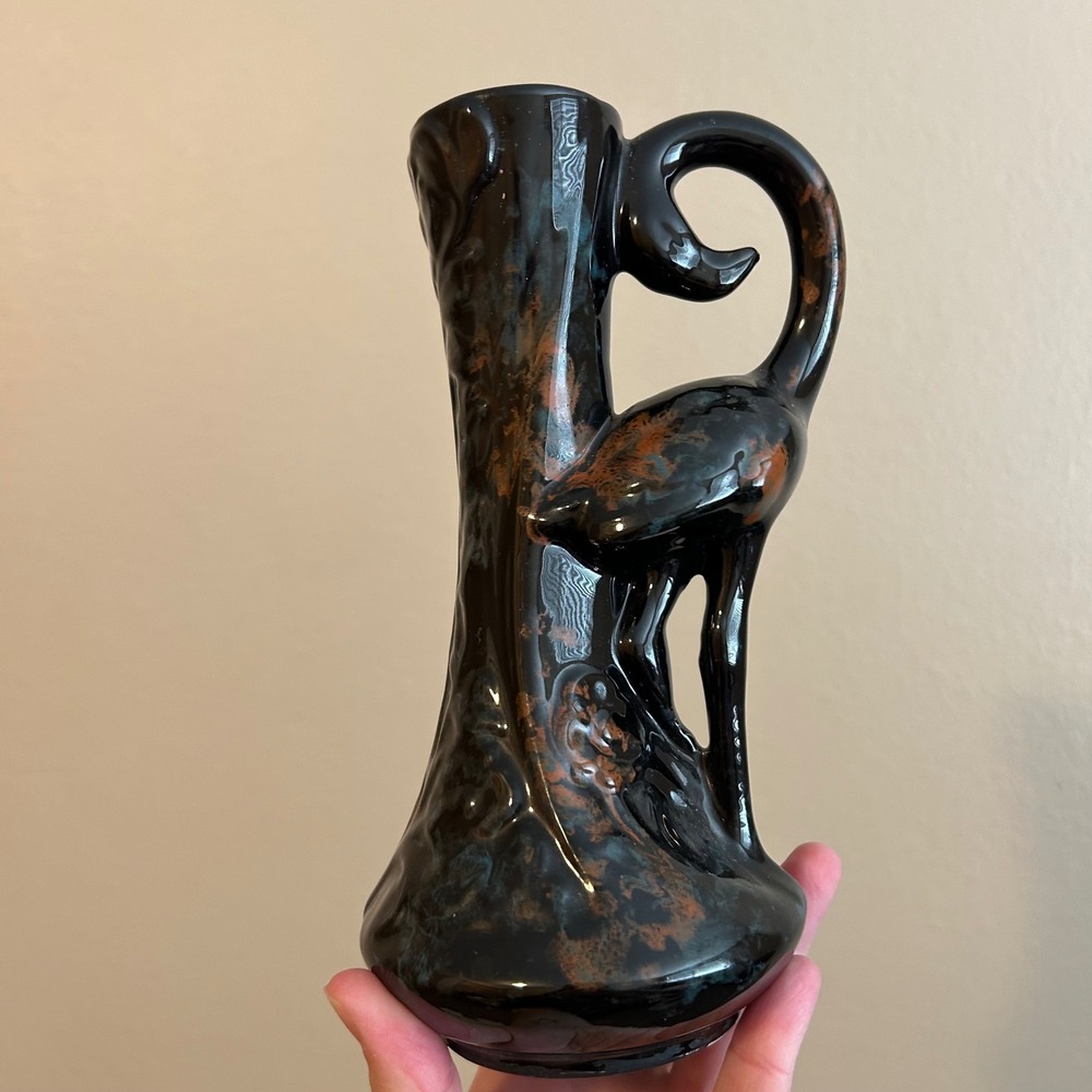 Vintage Mid Century USA Pottery Black Flamingo Bud Vase